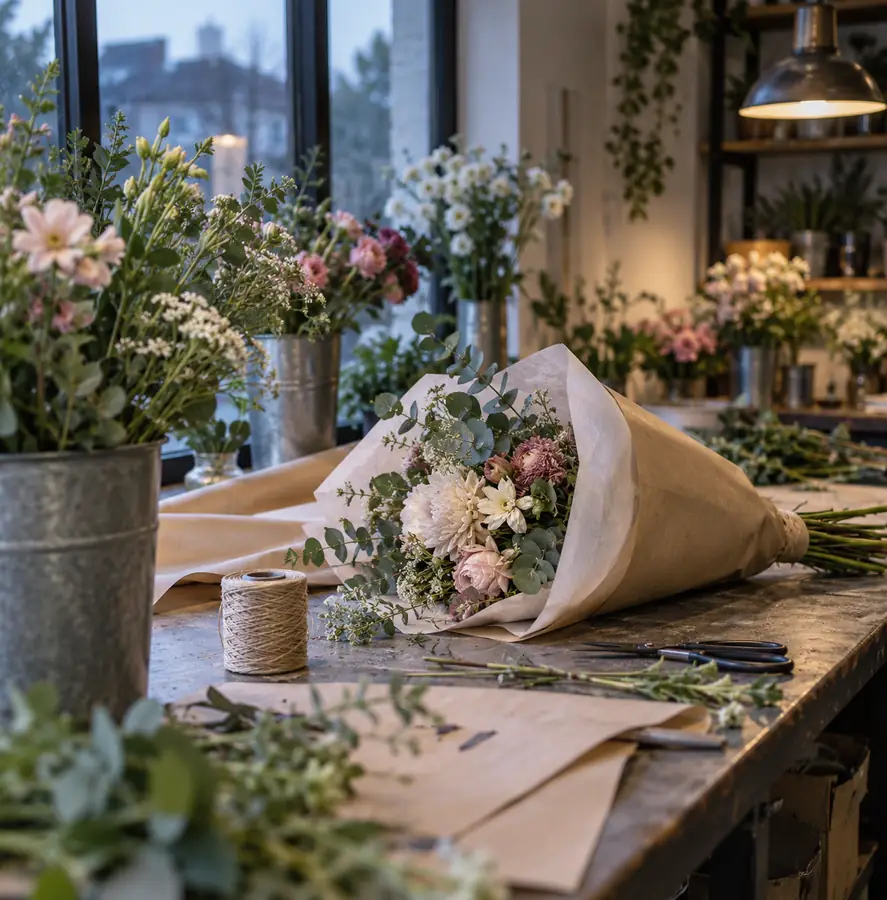 Illustration of floral businesses equipment and workspace